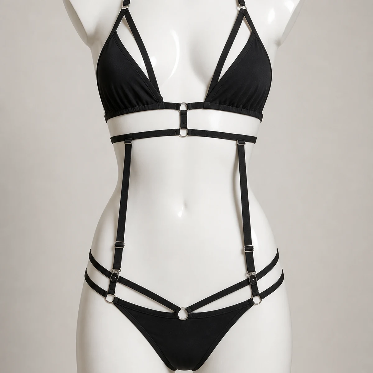 2PC Suspender Bikini Set Sexy Strappy Rave Swimwear